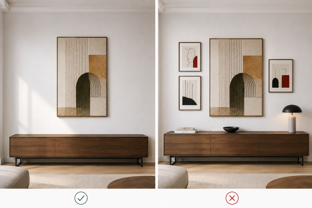 Bilderwand gestalten – Einzelbild oder vier unterschiedlich große Bilder Beispiele für harmonische Eizeln , oder Bildergruppen mit unterschiedlichen Größen, Motiven, Farben, Formaten und Rahmen